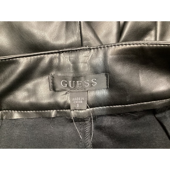 GUESS Mariah PU Leather Shorts Jet Black High Waist Pleated Paper Bag Waist - Picture 5 of 6